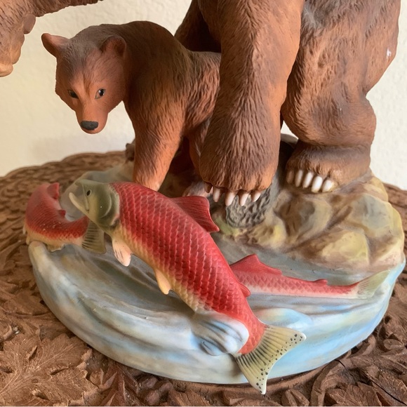 Bill Ohrmann Porcelain Bear Cub Trout Fish Sculpture Cabin Decor Approx 13”x8” - Picture 2 of 14